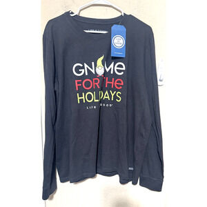 NWT Life Is Good LS Shirt Crusher Tee GNOME FOR THE HOLIDAYS Elf womens XL